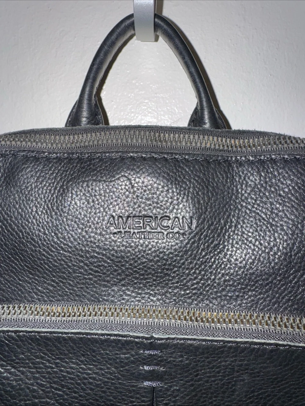 American Leather Co Black Pebbled Genuine Leather Backpack Purse Zip Pockets